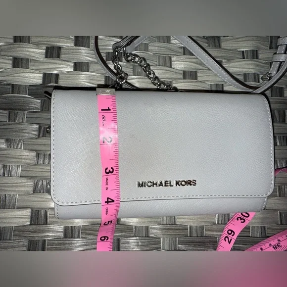 Michael Kors Wallet on Chain Crossbody — Saffiano Leather Gray WOC Bag - Picture 16 of 16
